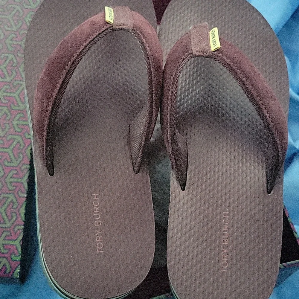 Tory Burch Burgundy Flip Flops - Picture 2 of 6